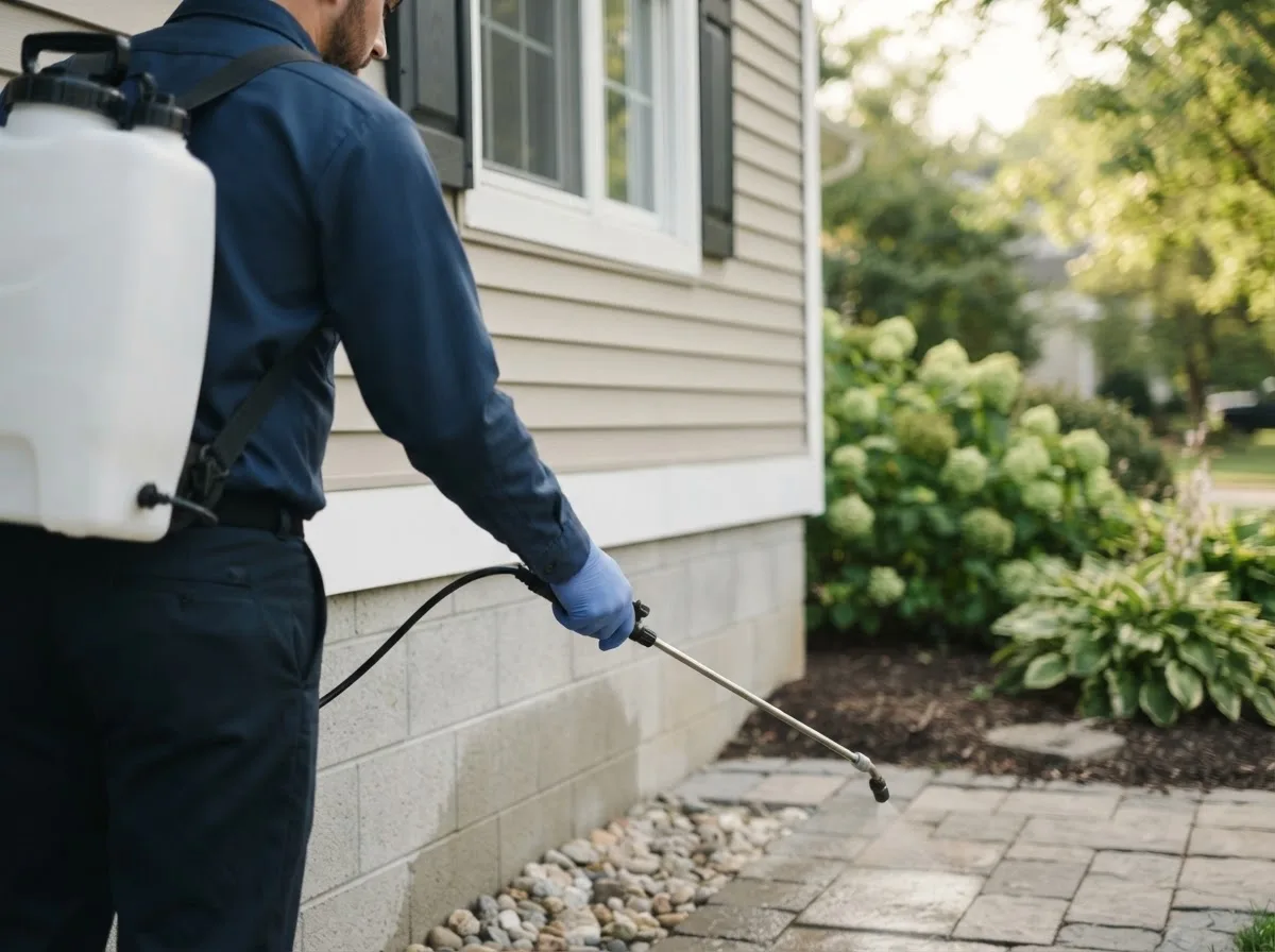Pest control technician inspecting a home in Hamburg, MI